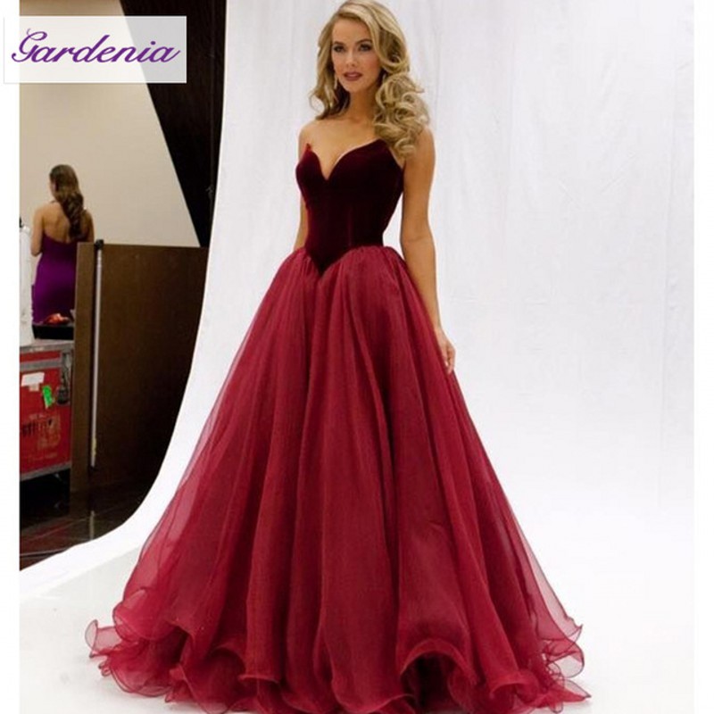  Burgundy  Puffy Tulle Skirt Long Fitted Prom  Dresses  Deep 